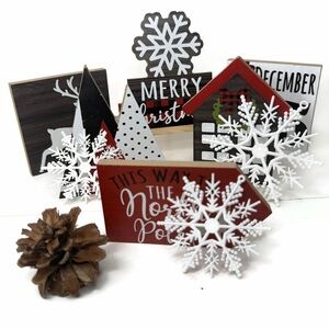 Festive Holiday Tiered Tray Decor Lot 11 Pieces